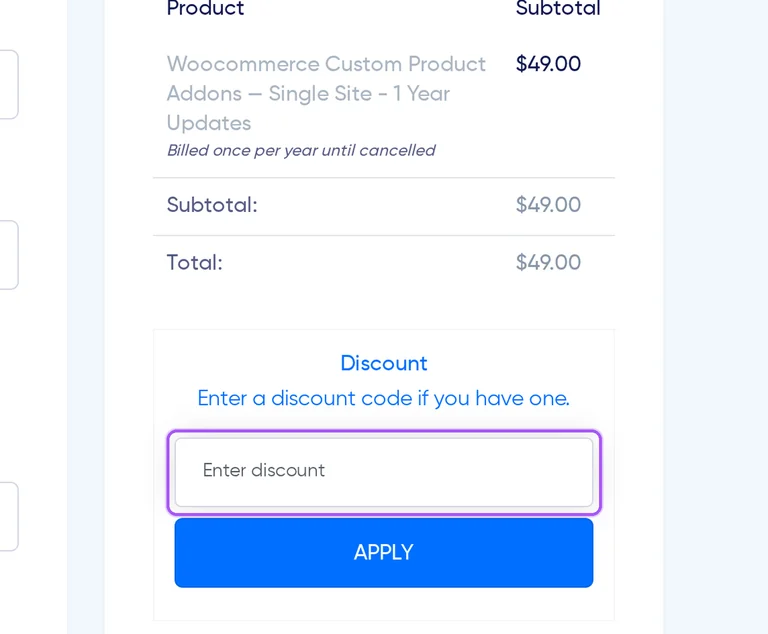 Where to enter an Acowebs promo code on the Acowebs checkout page