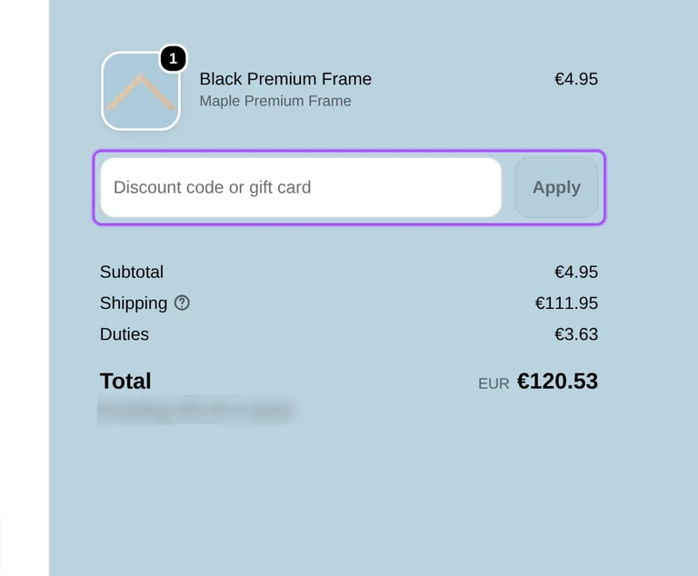 Where to enter an Artspace promo code on the Artspace checkout page