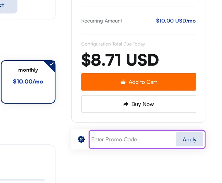 Where to enter a ASEOHosting promo code on the ASEOHosting checkout page
