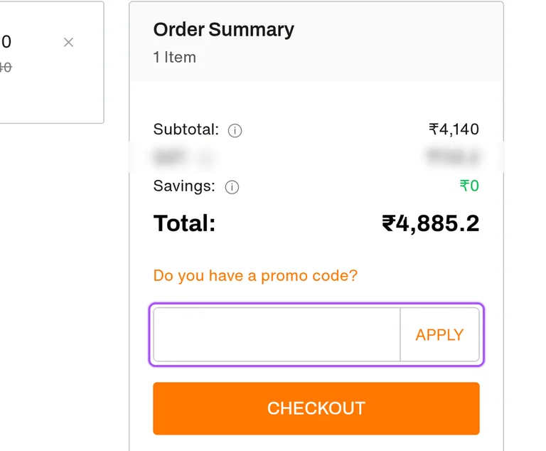Where to enter a BigRock promo code on the BigRock checkout page