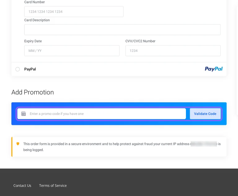 Where to enter a Eleven2 promo code on the Eleven2 checkout page