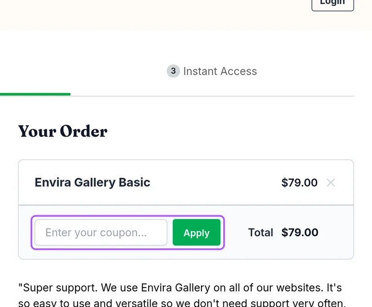 Where to enter an Enviragallery promo code on the Enviragallery checkout page
