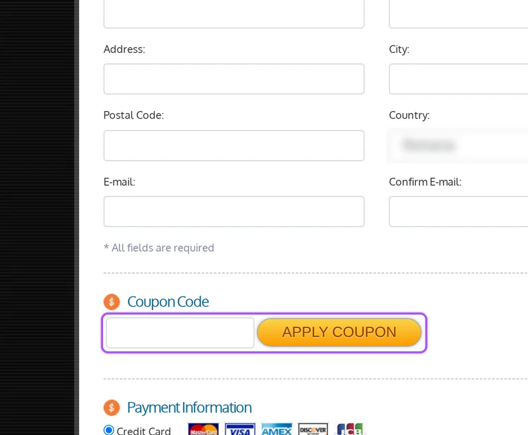 Where to enter a Gameservers promo code on the Gameservers checkout page