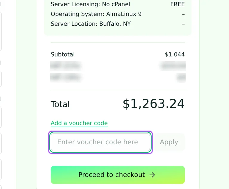 Where to enter a Hosting Co Uk promo code on the Hosting Co Uk checkout page