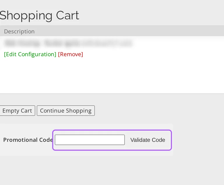 Where to enter a HostRocket promo code on the HostRocket checkout page