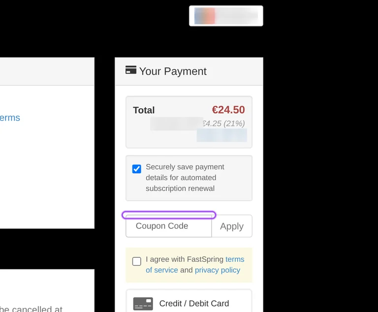 Where to enter a jAlbum promo code on the jAlbum checkout page