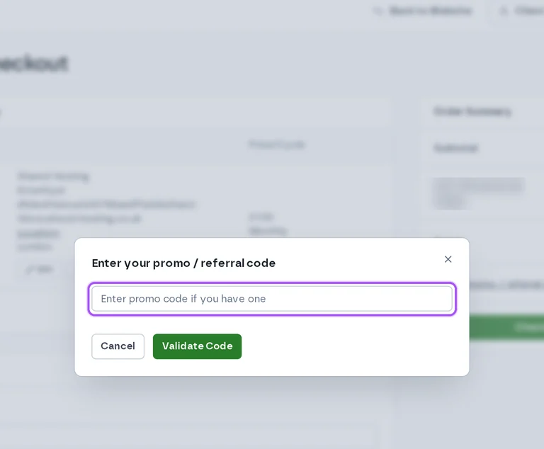 Where to enter a Krystal Hosting promo code on the Krystal Hosting checkout page