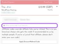 Lyrical Host coupon code field at checkout