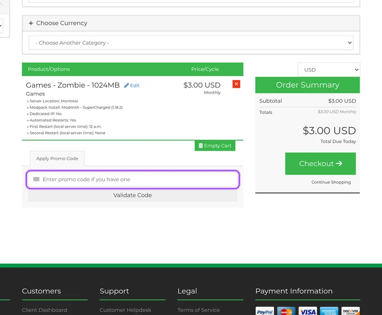Where to enter a MelonCube promo code on the MelonCube checkout page
