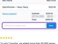 Optinmonster coupon code field at checkout