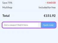 OVPN coupon code field at checkout
