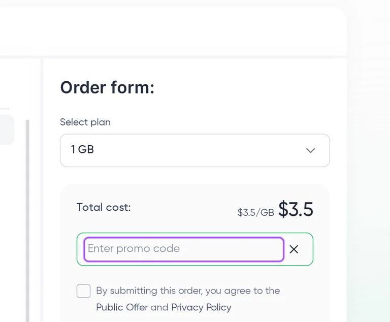 Where to enter a Proxy Seller promo code on the Proxy Seller checkout page