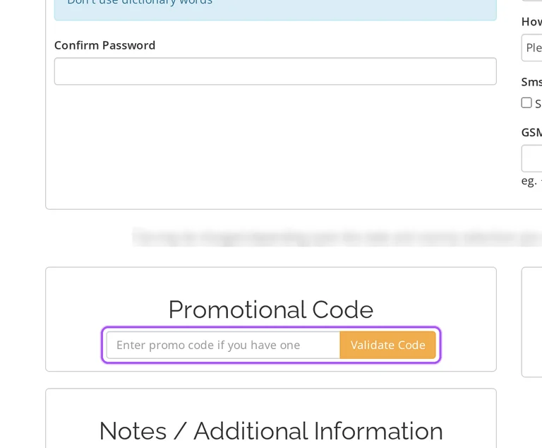 Where to enter a QServers promo code on the QServers checkout page