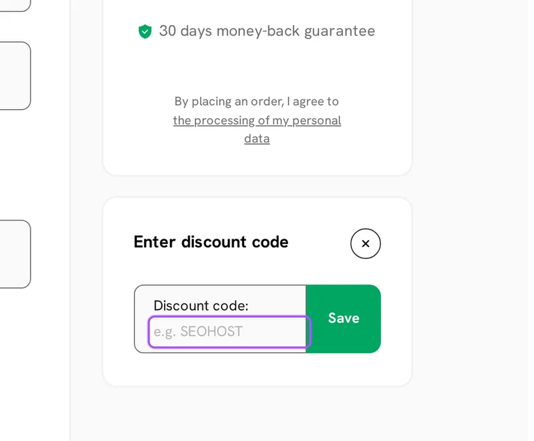 Where to enter a SeoHost promo code on the SeoHost checkout page