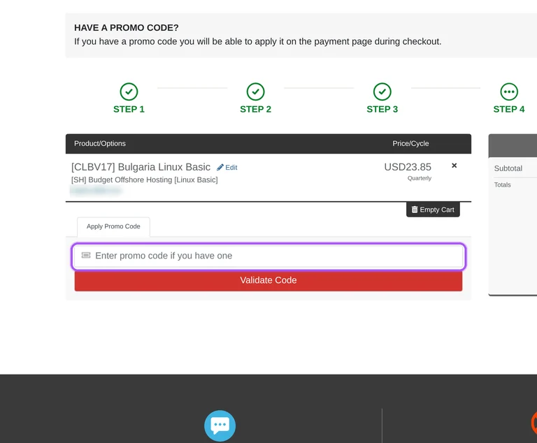 Where to enter a Shinjiru promo code on the Shinjiru checkout page