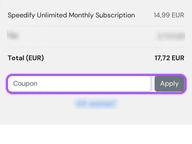 Speedify coupon code field at checkout
