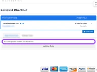 Ultra Web Hosting coupon code field at checkout