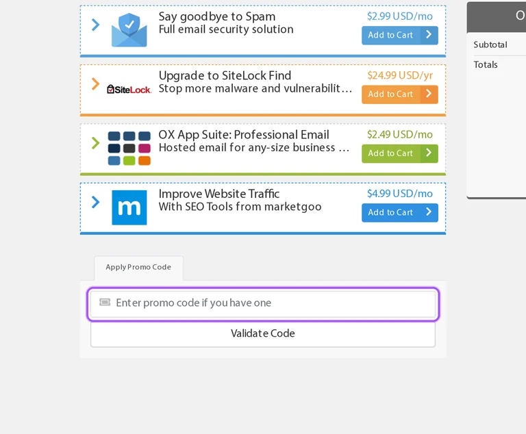 Where to enter a Webzpro promo code on the Webzpro checkout page