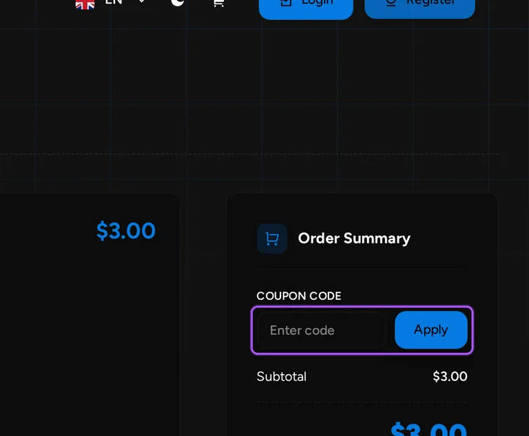 Where to enter a Witherhosting promo code on the Witherhosting checkout page