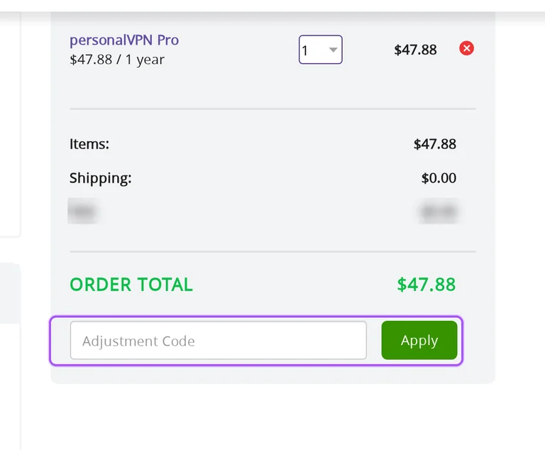 Where to enter a Witopia promo code on the Witopia checkout page