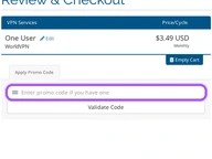 WorldVPN coupon code field at checkout