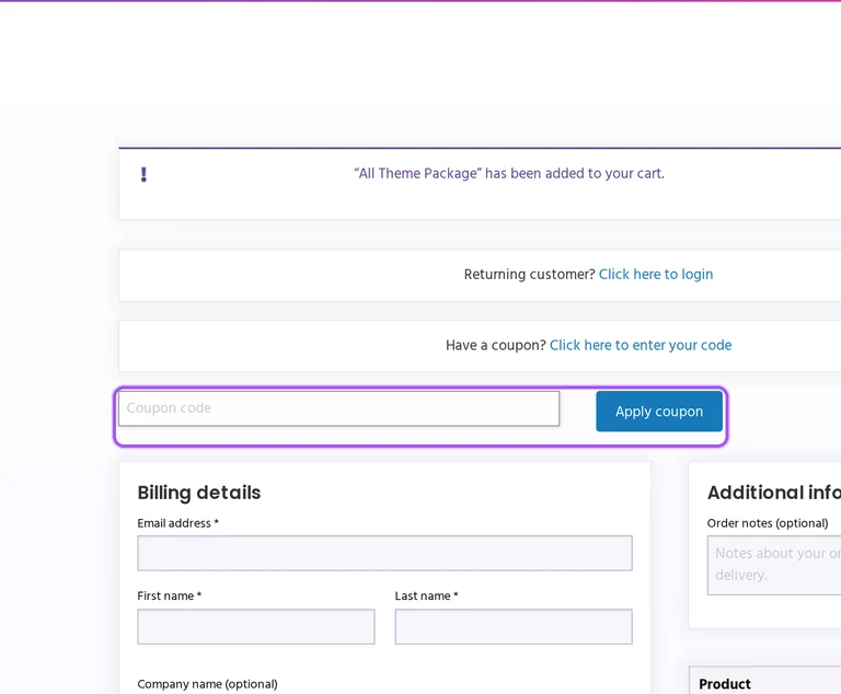 Where to enter a Wplook promo code on the Wplook checkout page