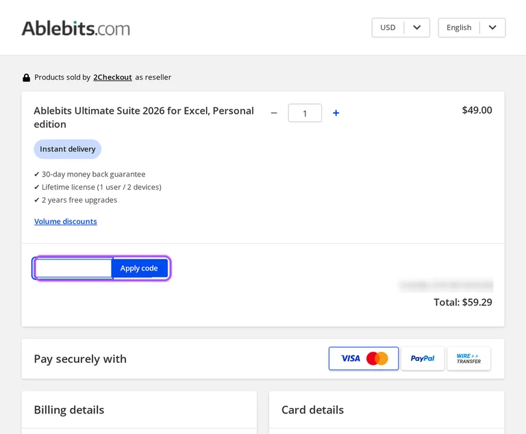 Ablebits promo code checkout Where to enter a Ablebits promo code on the Ablebits checkout page