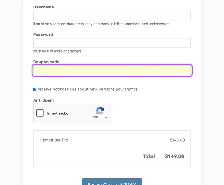 aMember promo code checkout Where to enter a aMember promo code on the aMember checkout page