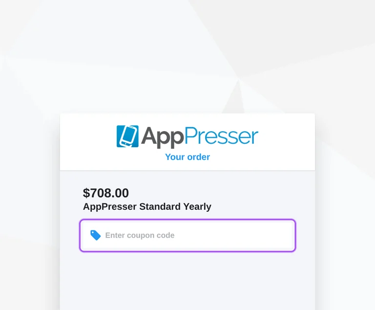 AppPresser promo code checkout Where to enter a AppPresser promo code on the AppPresser checkout page
