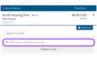 AvaHost coupon code field at checkout