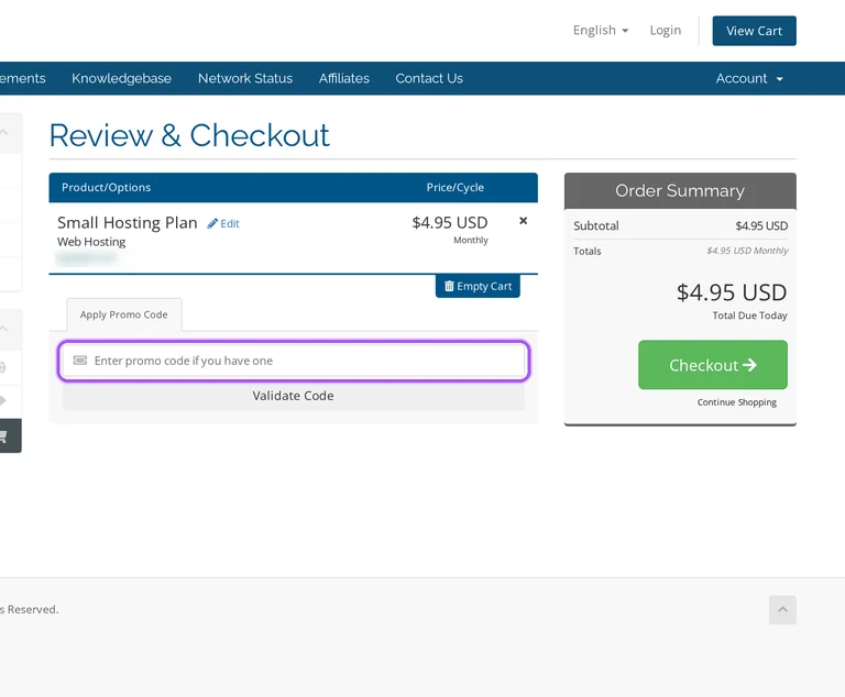 AvaHost promo code checkout Where to enter a AvaHost promo code on the AvaHost checkout page