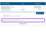 BuyCheapRDP coupon code field at checkout