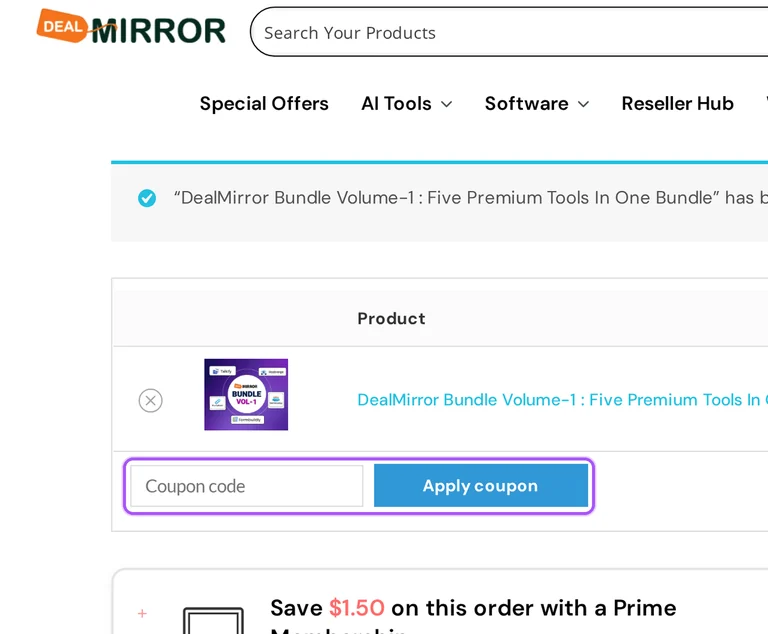 DealMirror promo code checkout Where to enter a DealMirror promo code on the DealMirror checkout page
