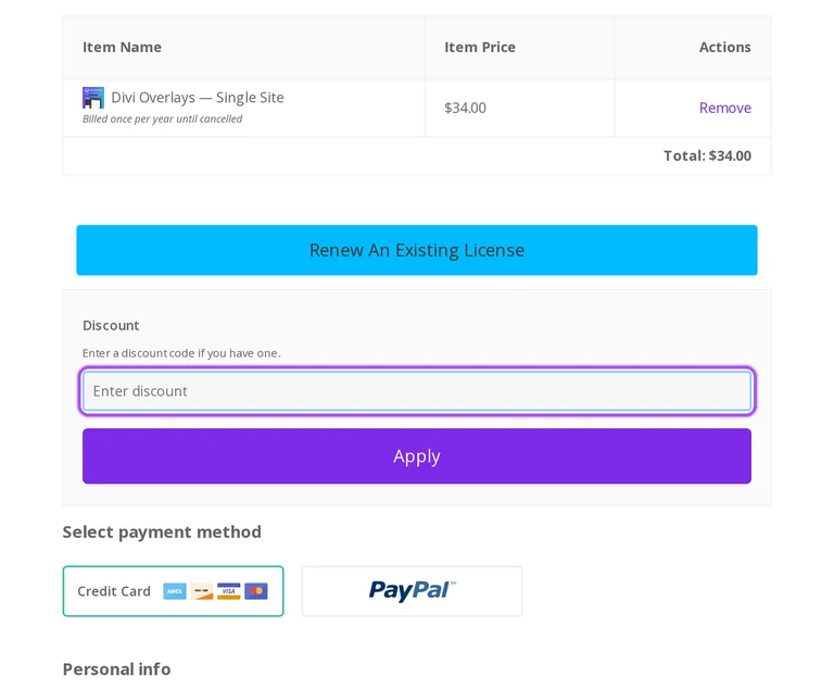 Divi Life promo code checkout Where to enter a Divi Life promo code on the Divi Life checkout page