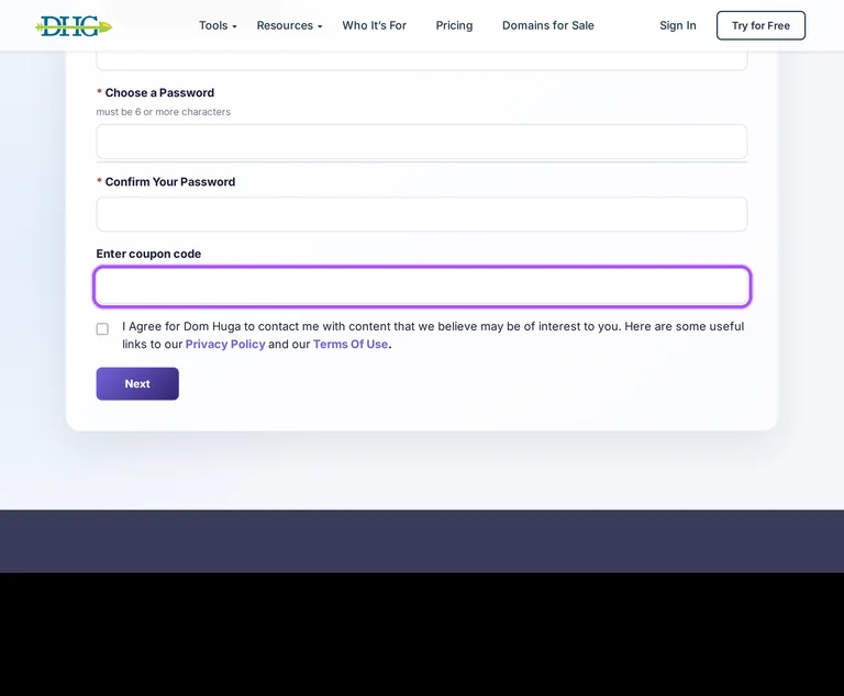 Domain Hunter Gatherer promo code checkout Where to enter a Domain Hunter Gatherer promo code on the Domain Hunter Gatherer checkout page