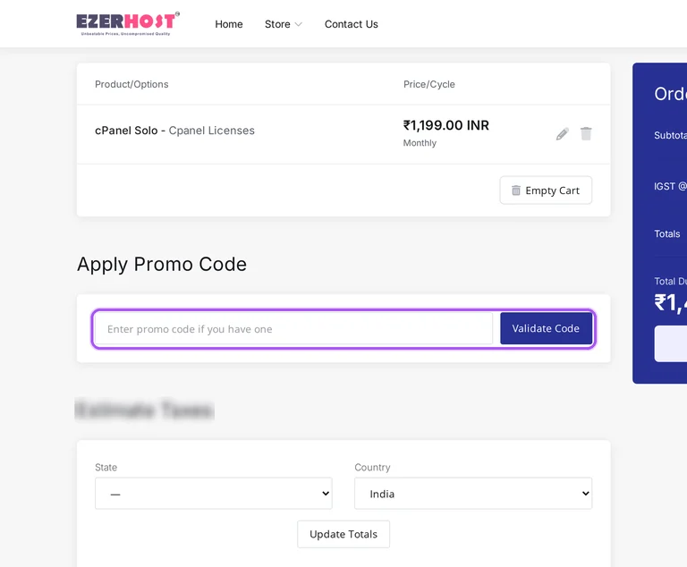 Ezerhost promo code checkout Where to enter a Ezerhost promo code on the Ezerhost checkout page