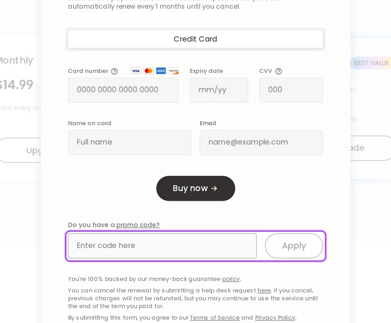 Hola promo code checkout Where to enter a Hola promo code on the Hola checkout page