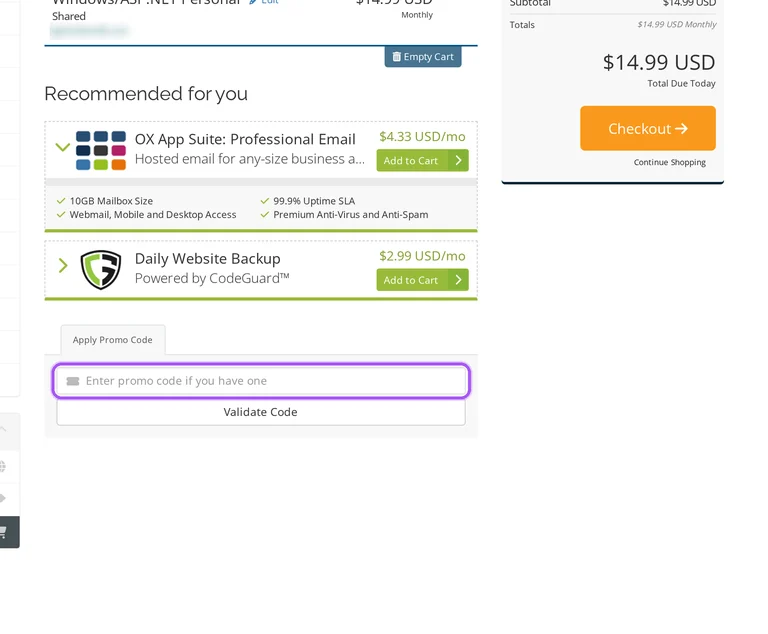 Hostek promo code checkout Where to enter a Hostek promo code on the Hostek checkout page