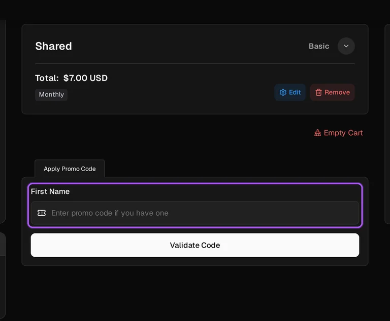 Hostiso promo code checkout Where to enter a Hostiso promo code on the Hostiso checkout page