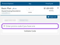 Hostkarle coupon code field at checkout