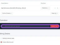 Hostmycode coupon code field at checkout