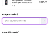 Insta360 coupon code field at checkout