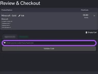 LogicServers coupon code field at checkout