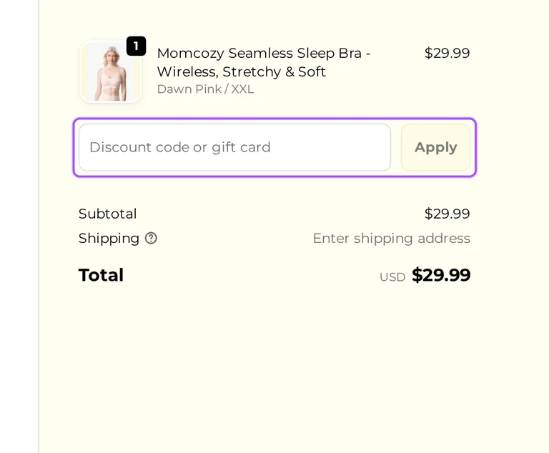 Momcozy promo code checkout Where to enter a Momcozy promo code on the Momcozy checkout page