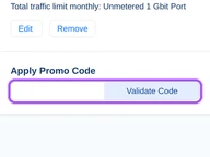 OneVPS coupon code field at checkout