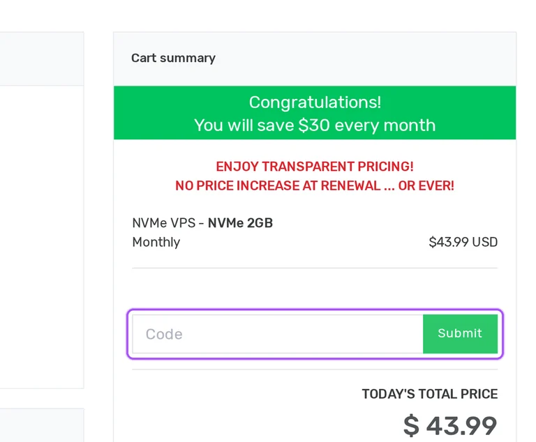 RoseHosting promo code checkout Where to enter a RoseHosting promo code on the RoseHosting checkout page