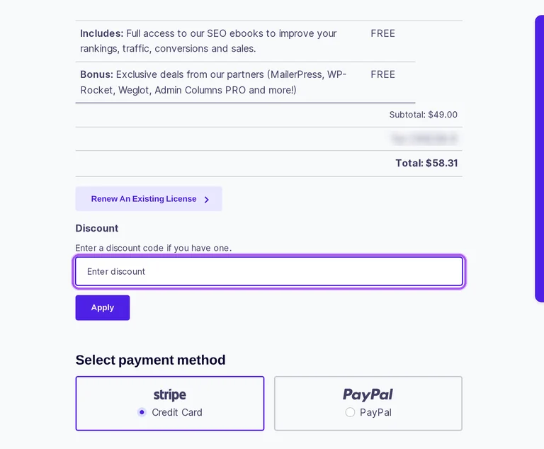 SEOPress promo code checkout Where to enter a SEOPress promo code on the SEOPress checkout page