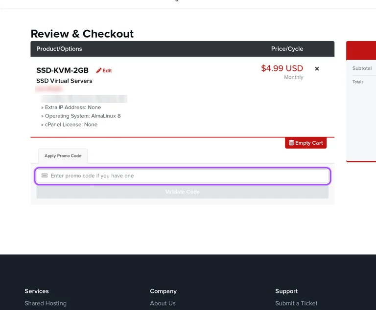Shock Hosting promo code checkout Where to enter a Shock Hosting promo code on the Shock Hosting checkout page