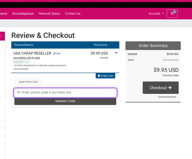 SkynetHosting promo code checkout Where to enter a SkynetHosting promo code on the SkynetHosting checkout page