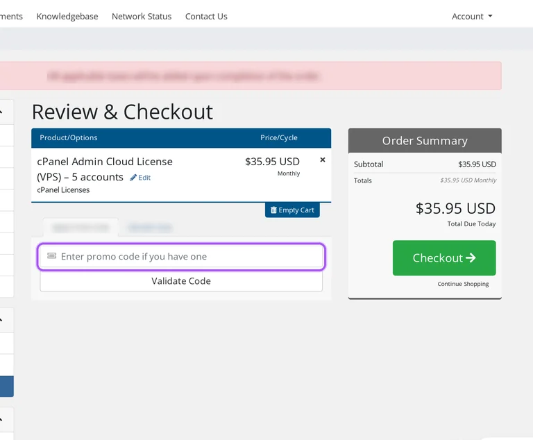 SolVPS promo code checkout Where to enter a SolVPS promo code on the SolVPS checkout page